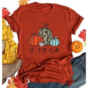 Graphic Shirt for Women - Thanksgiving Pumpkin Splicing Sleeve Fall Top